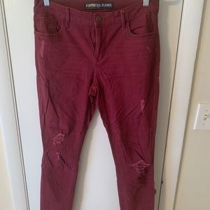 Express maroon distressed ankle legging